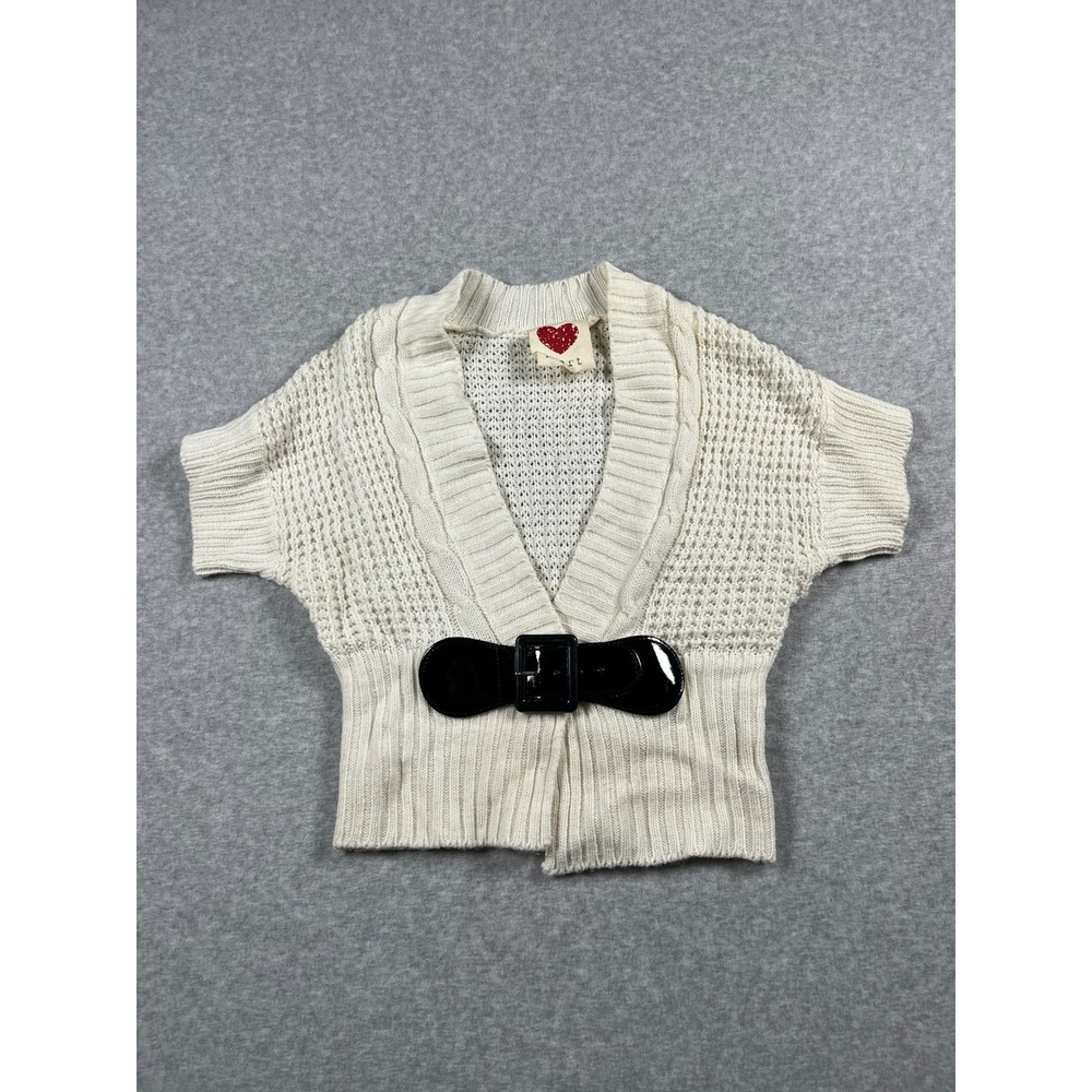 VTG Shrug Top Women S Ivory Y2K Belted Waffle Knit Indie Sleaze Coquette Crochet